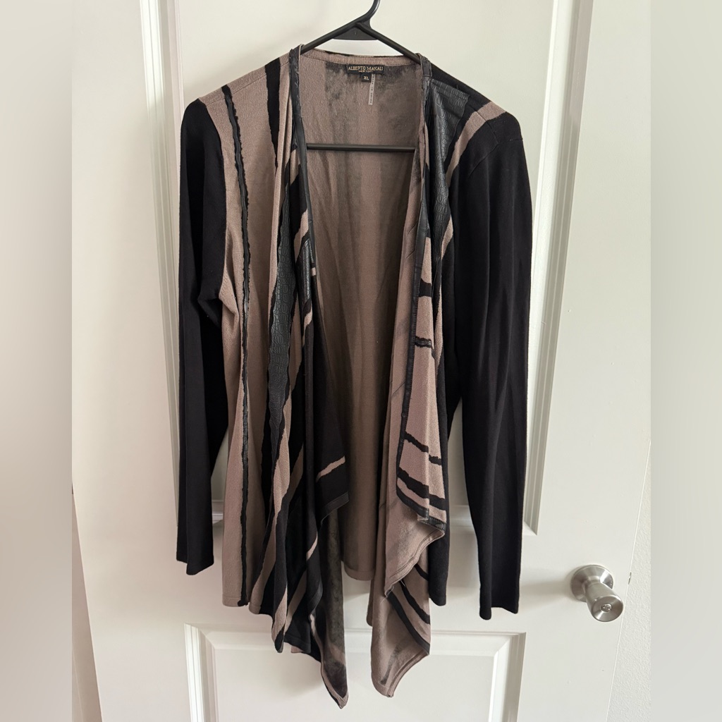 Alberto Makali Black And Taupe Draped Waterfall Cardigan